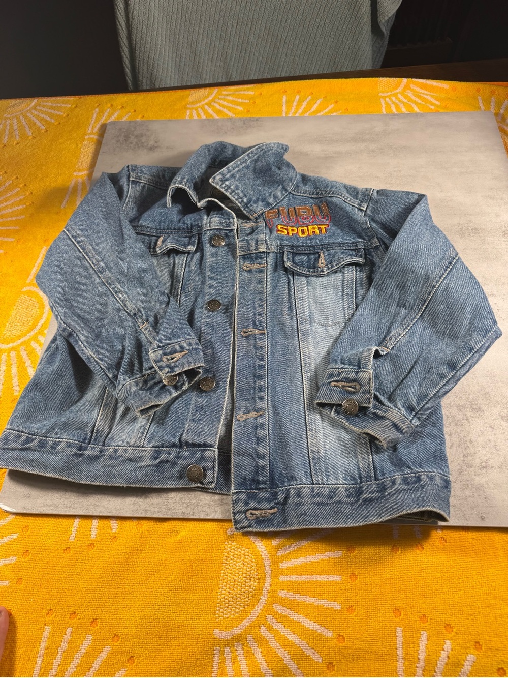 Vintage FUBU Denim Trucker Jacket Youth  size 6 Embroidered Logo